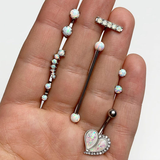 Opal Stainless Steel Post Stud Earring Set of 3