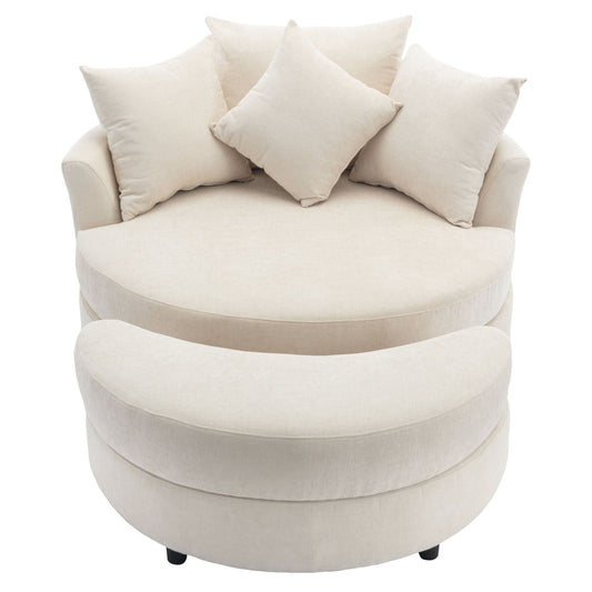 360° Swivel Accent Barrel Chair With Storage Ottoman & 4 Pillows,
