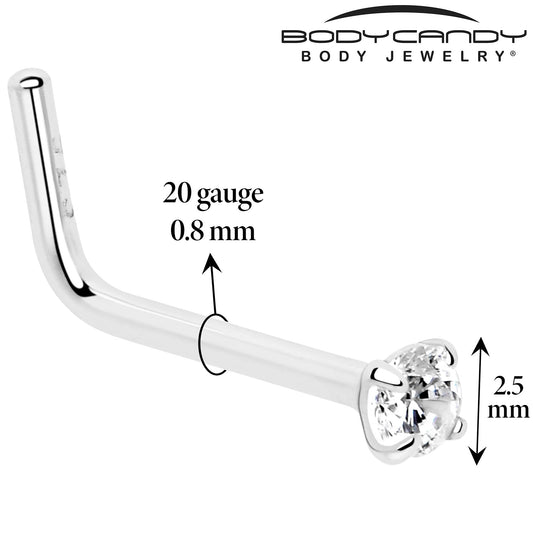 Gold Plated Sterling Silver CZ L-Shape Nose Ring