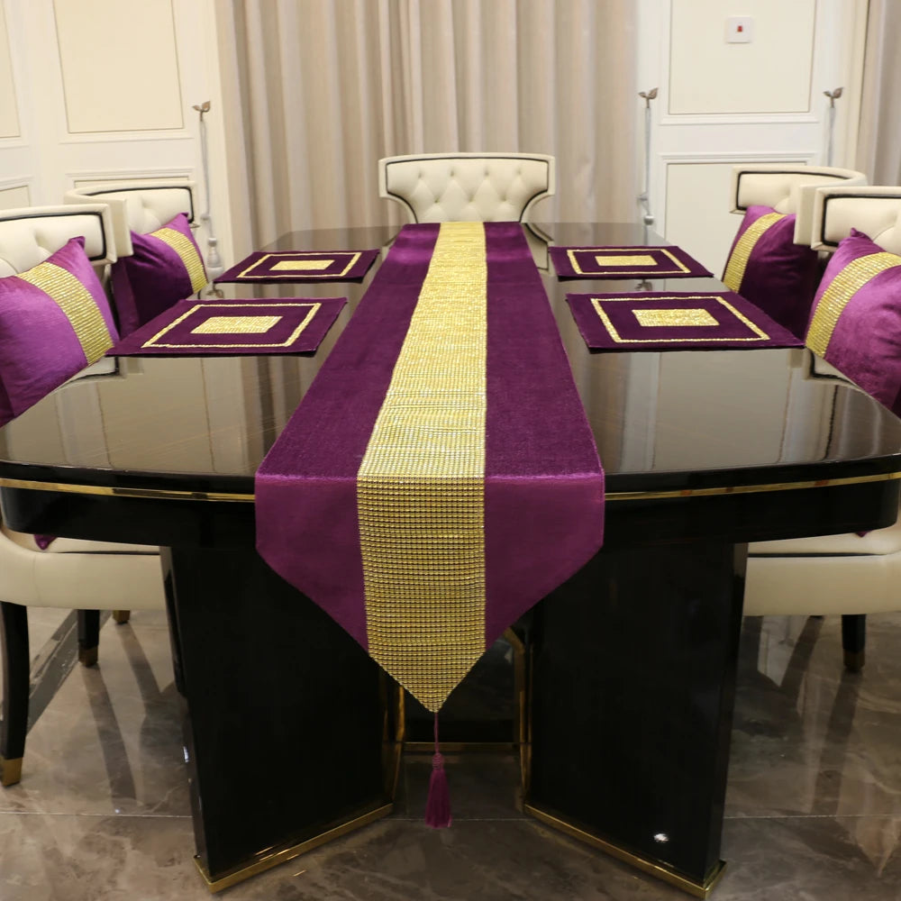 Luxurious Gold Rhinestone Table Runner