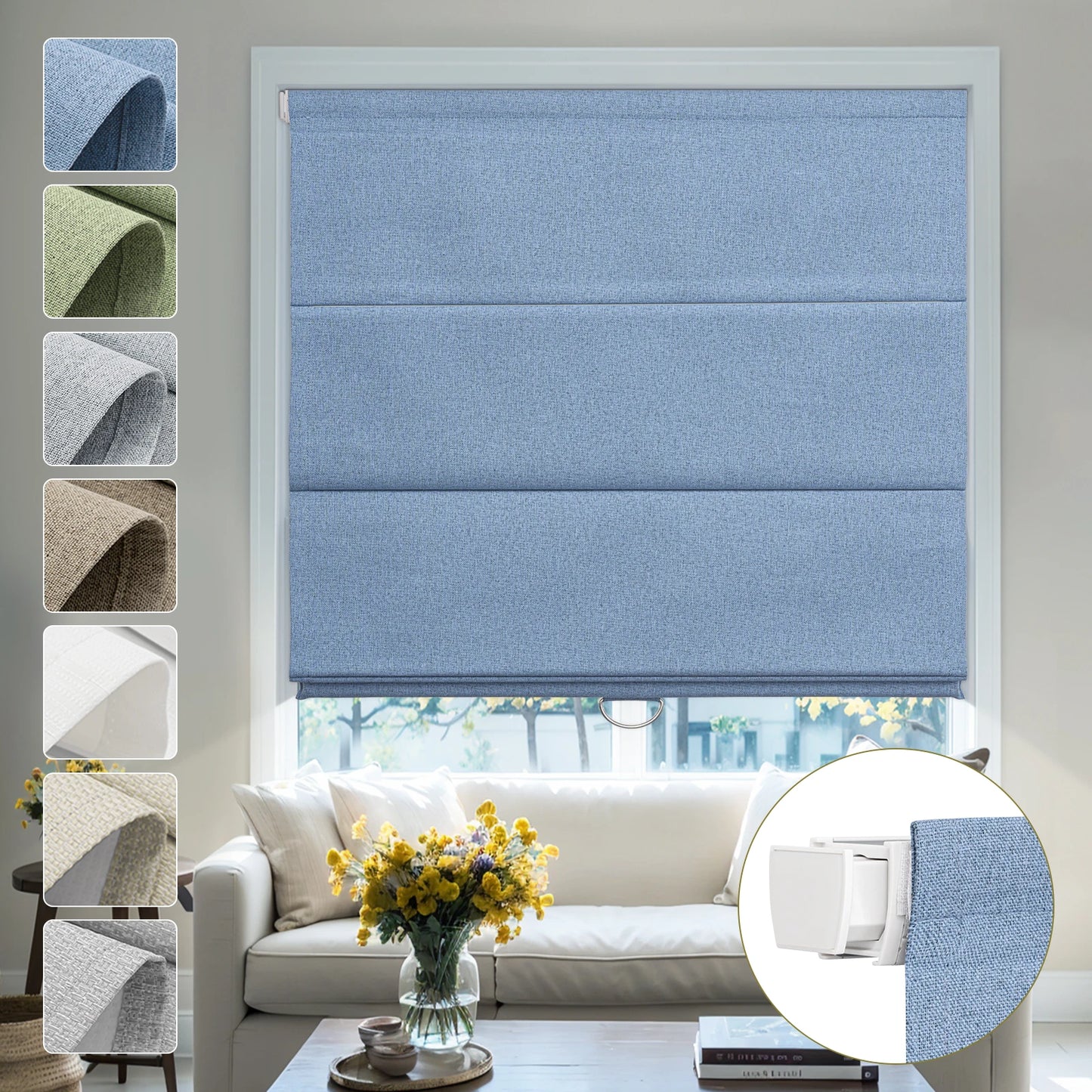 No Drill Linen Roman Shades