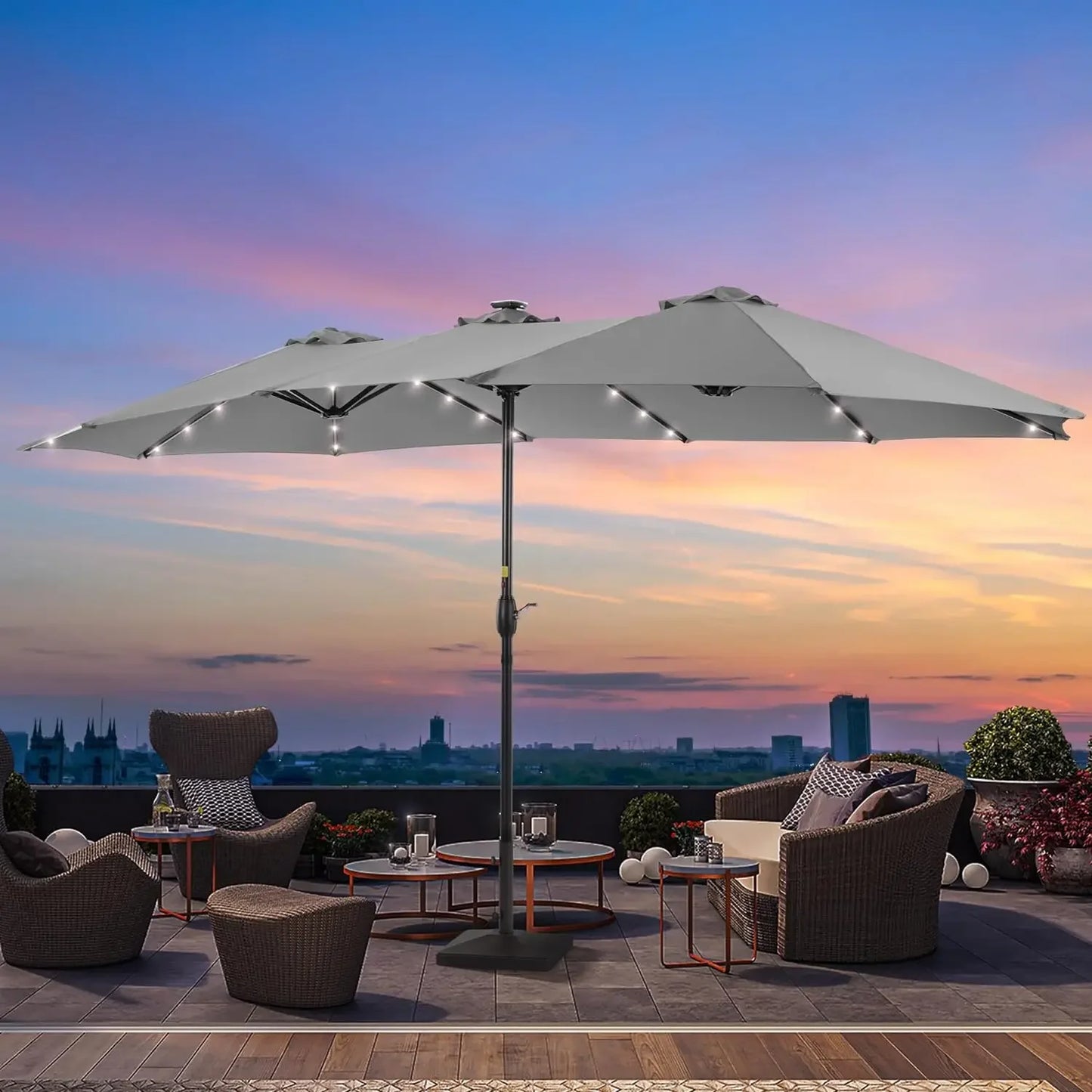 15'x9' Patio Umbrella LED Double-sided (No Base)