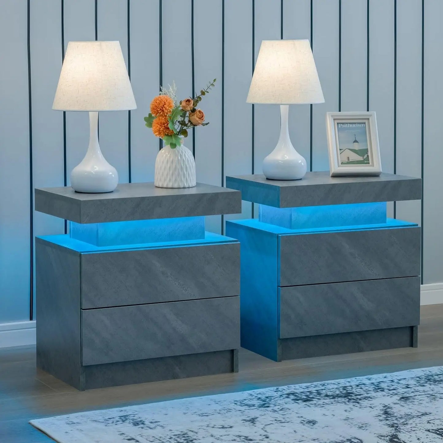 LED Nightstand with 2 Drawers