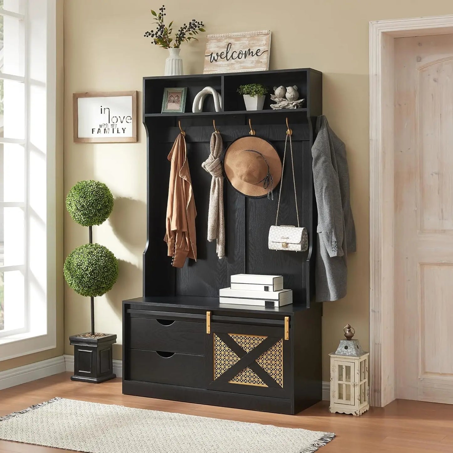 71" Entryway Hall Tree with Coat Rack and Storage Bench