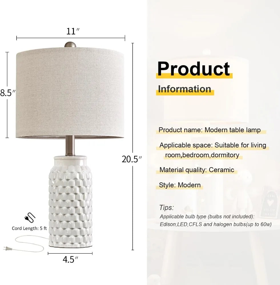 20.5" White Ceramic Bedside Lamp Set of 2
