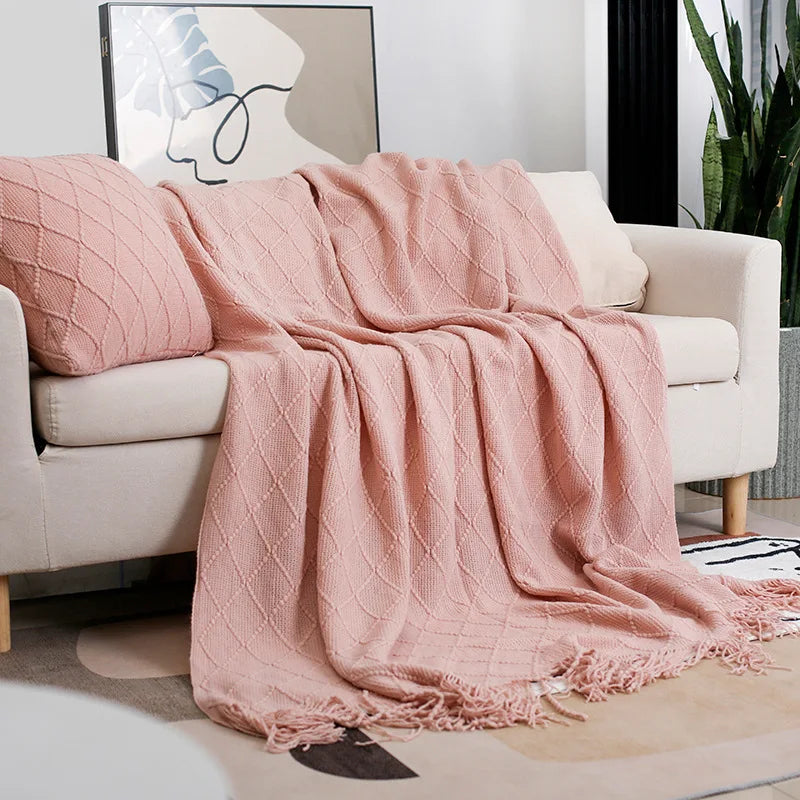 Nordic Knitted Shawl Sofa Blanket with Tassels