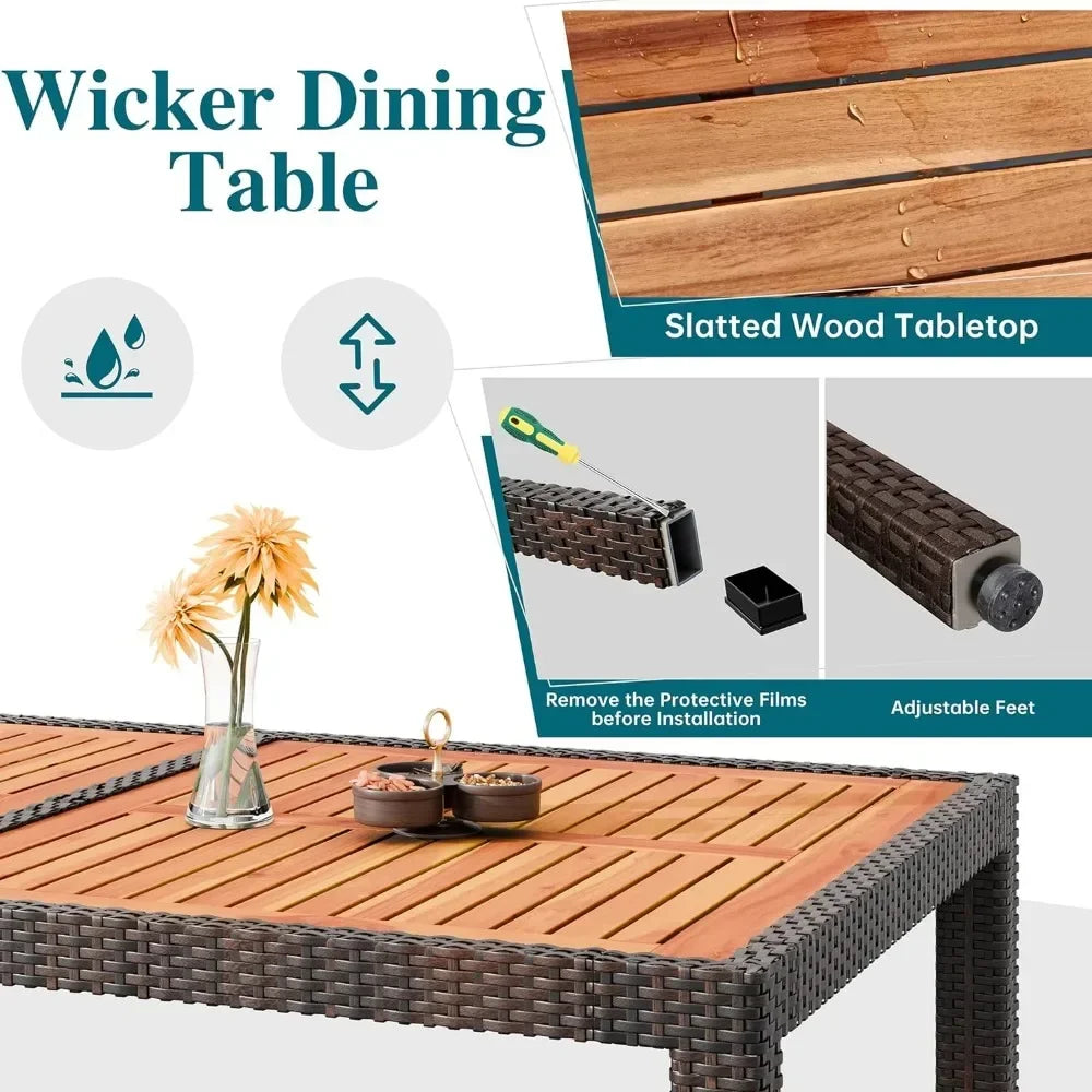 7 Pc Wicker Patio Dining Set with Wood Table Top