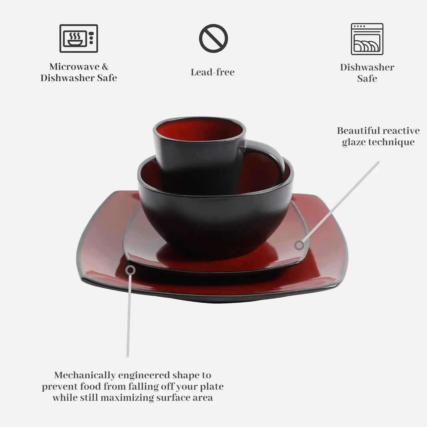16-Pc Square Reactive Glaze Dinnerware Set