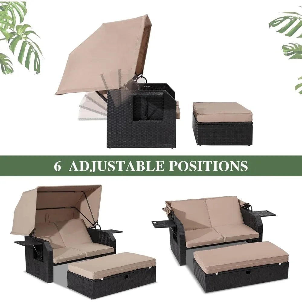Outdoor Wicker Loveseat Set with Retractable Canopy