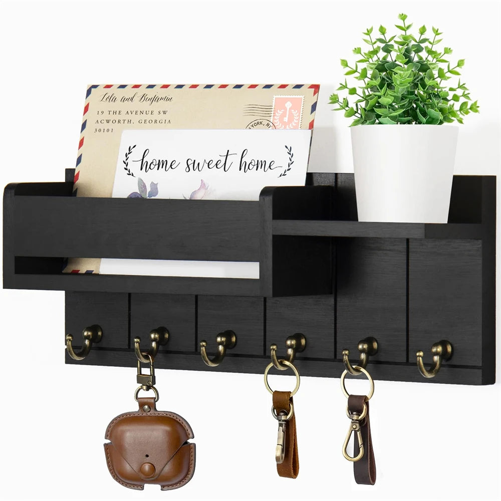 Key Rack and Mail Organizer w/6 Key Hooks