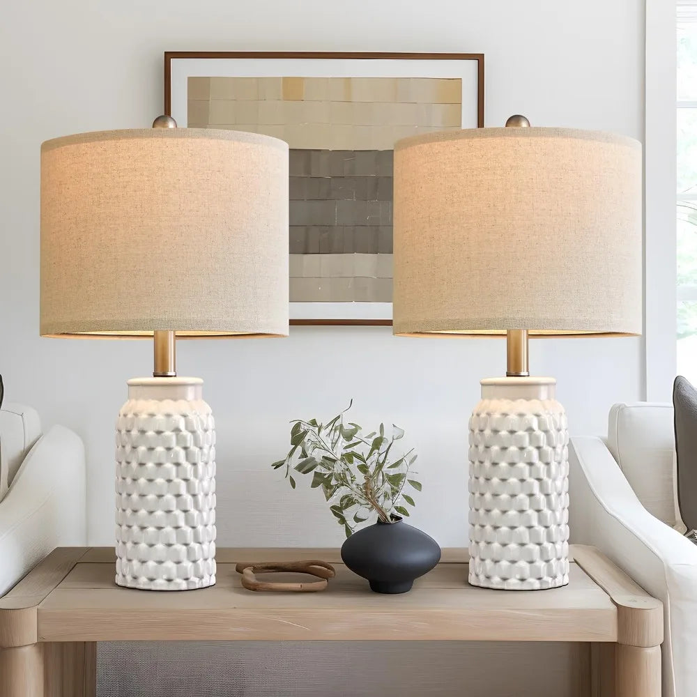 20.5" White Ceramic Bedside Lamp Set of 2