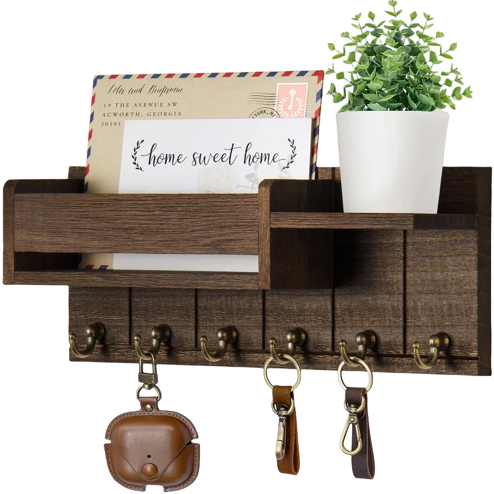 Key Rack and Mail Organizer w/6 Key Hooks