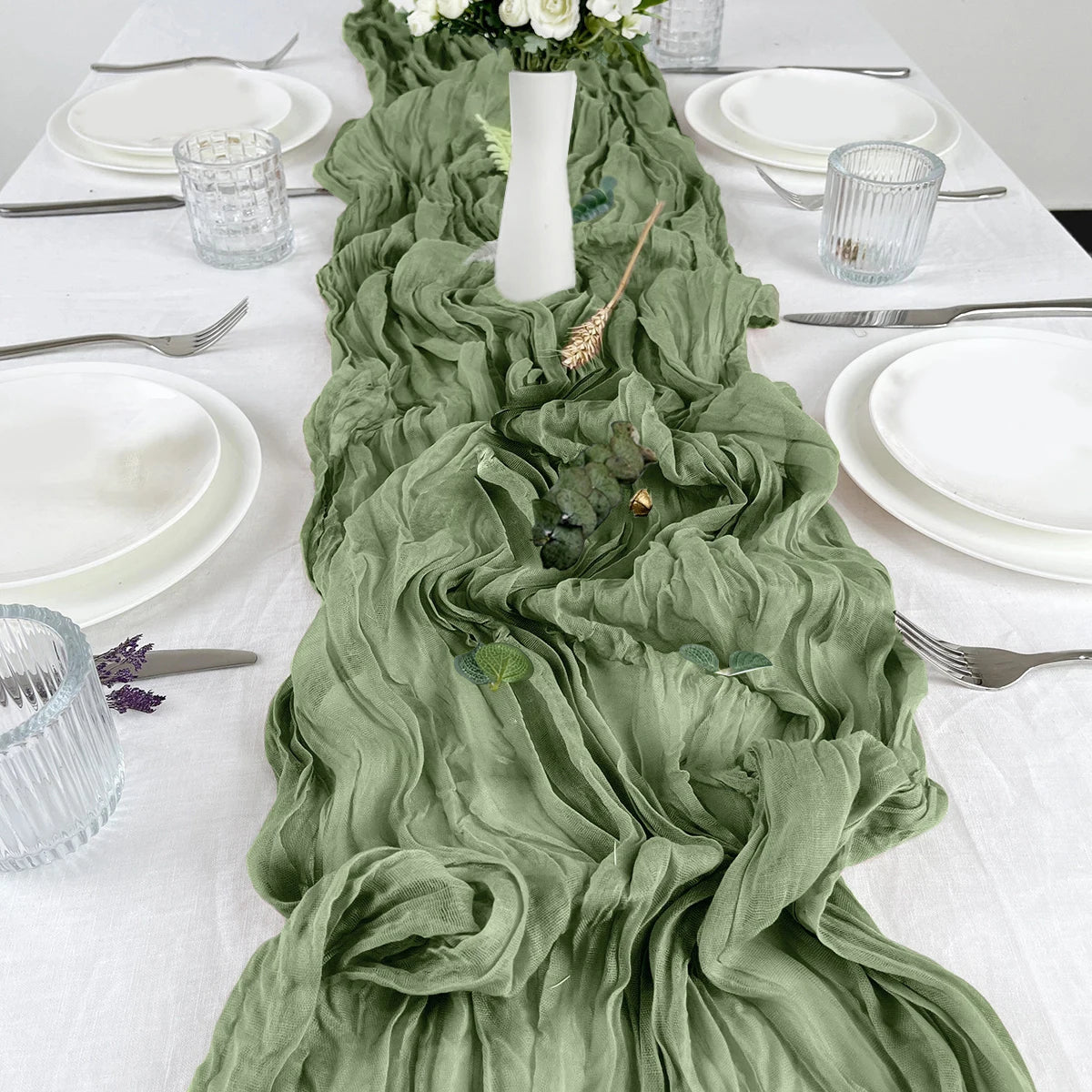 Semi-Sheer Sage Gauze Cheesecloth Table Runner