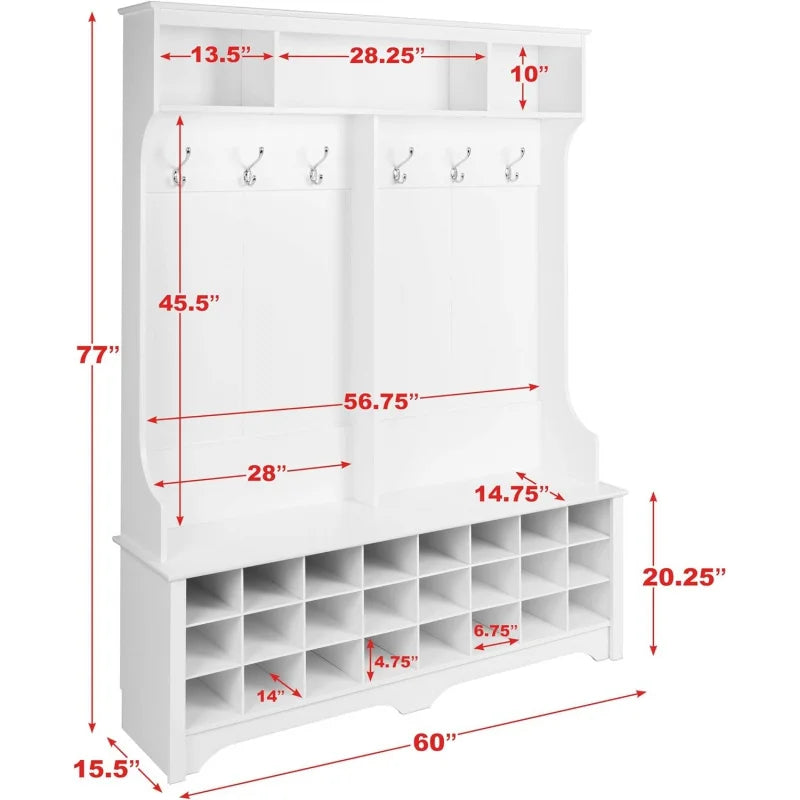 White Hall Tree with Bench/Shoe Storage