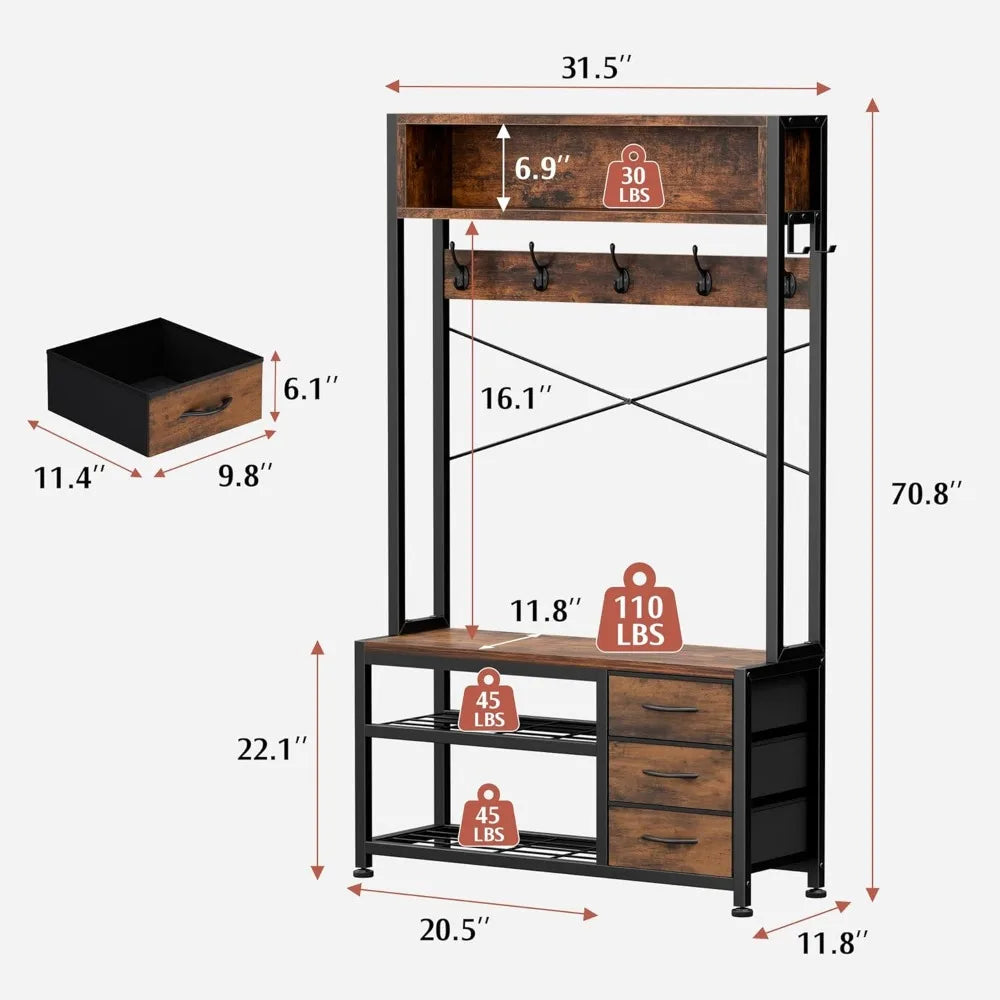 Hall Tree with Bench and Shoe Storage