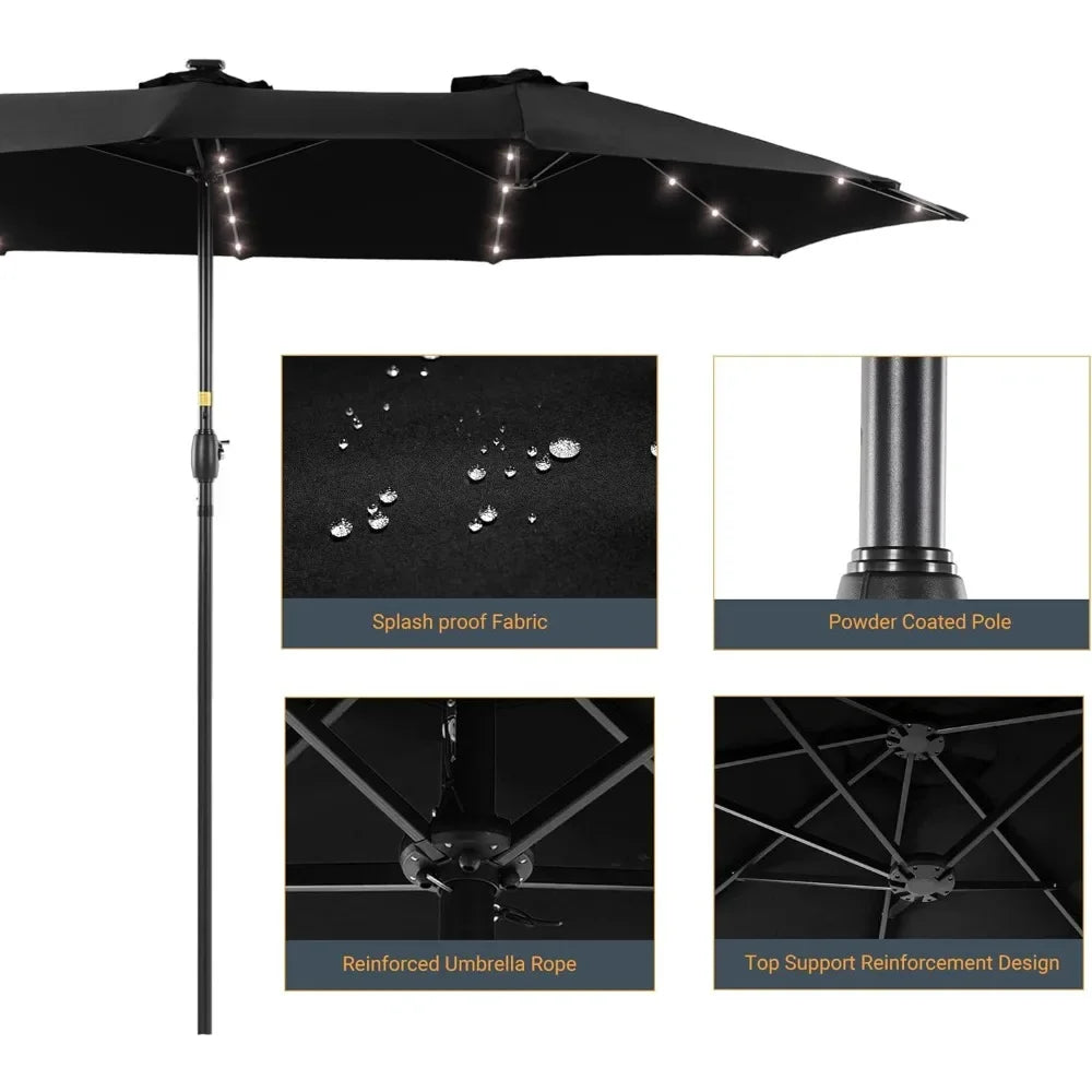 15'x9' Patio Umbrella LED Double-sided (No Base)