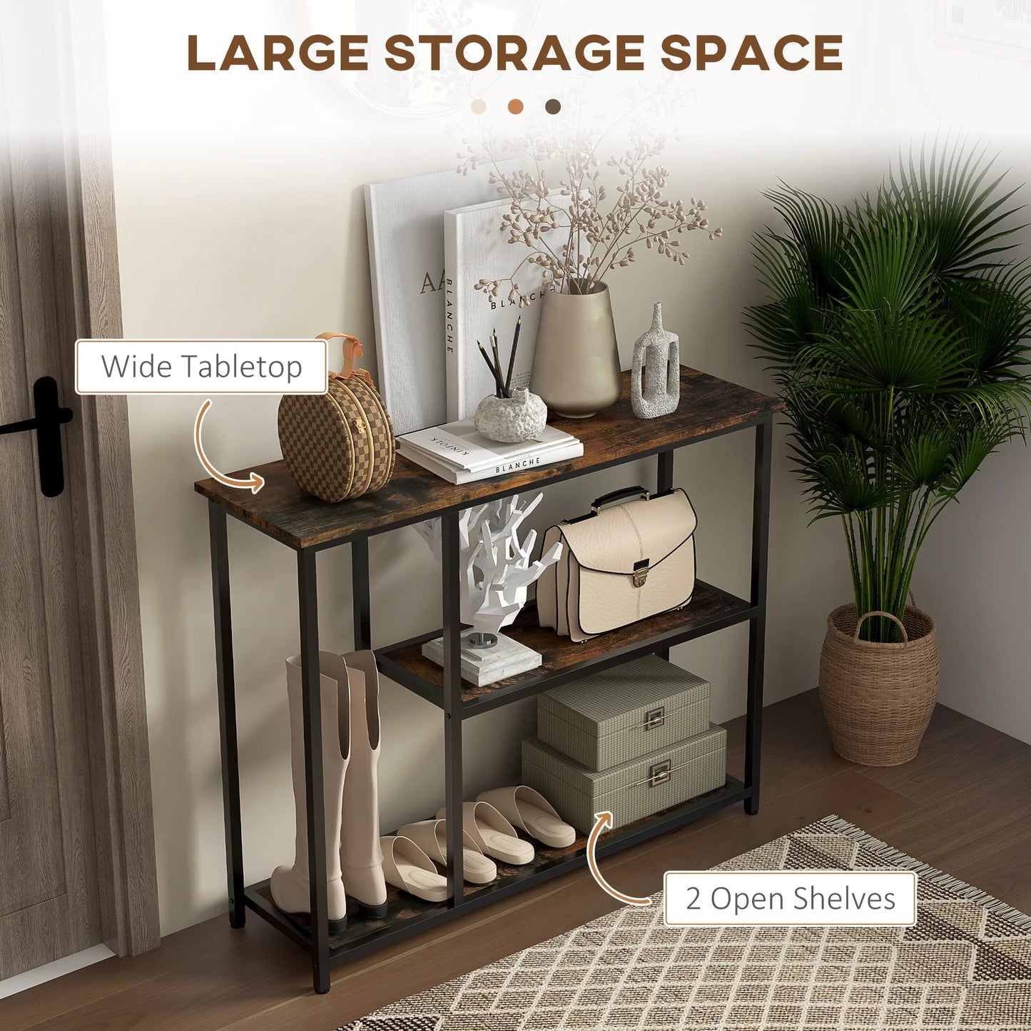 39" Console Sofa Table with 2 Storage Shelves