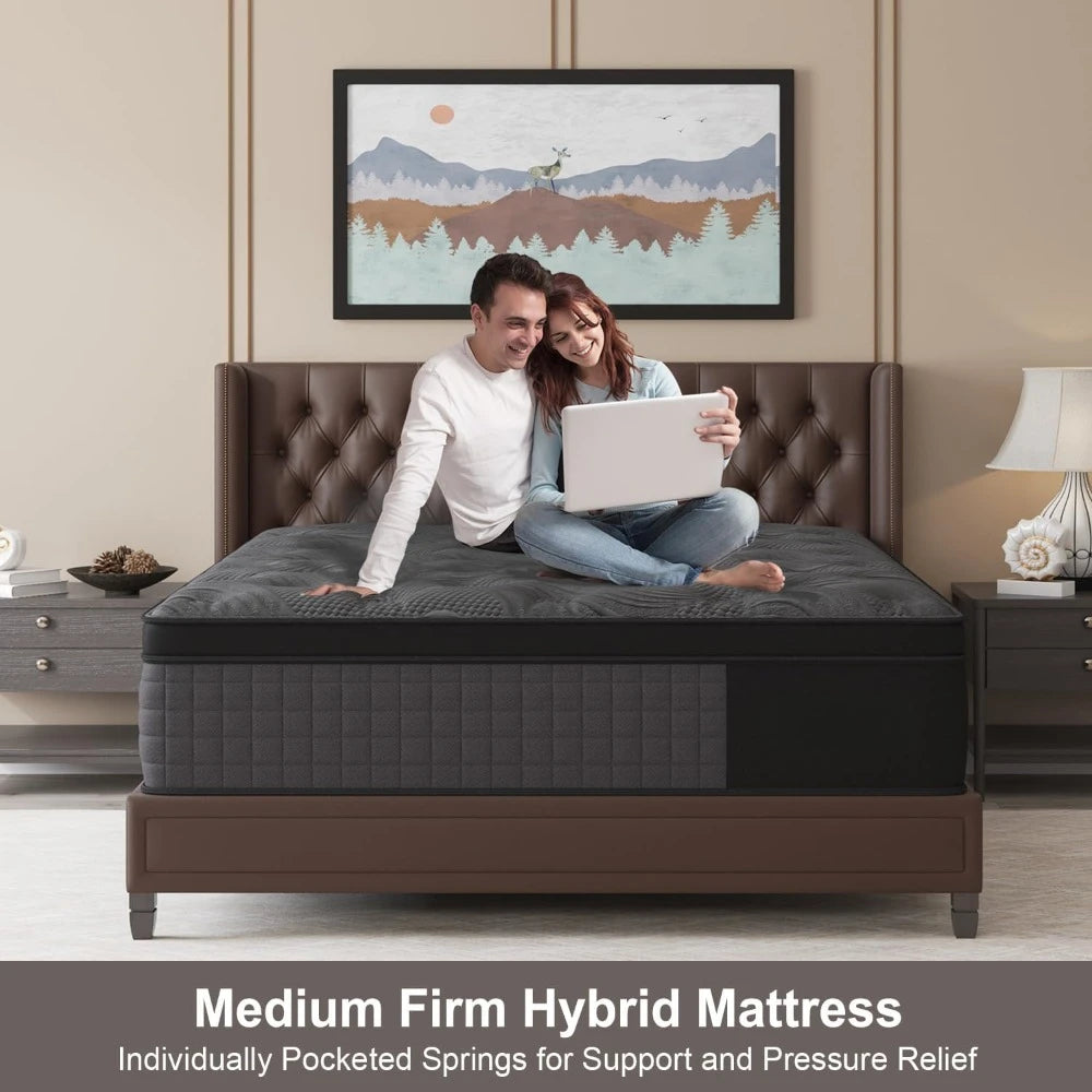 14" Hybrid Queen Mattress w/Gel Memory Foam Euro Top Mattress