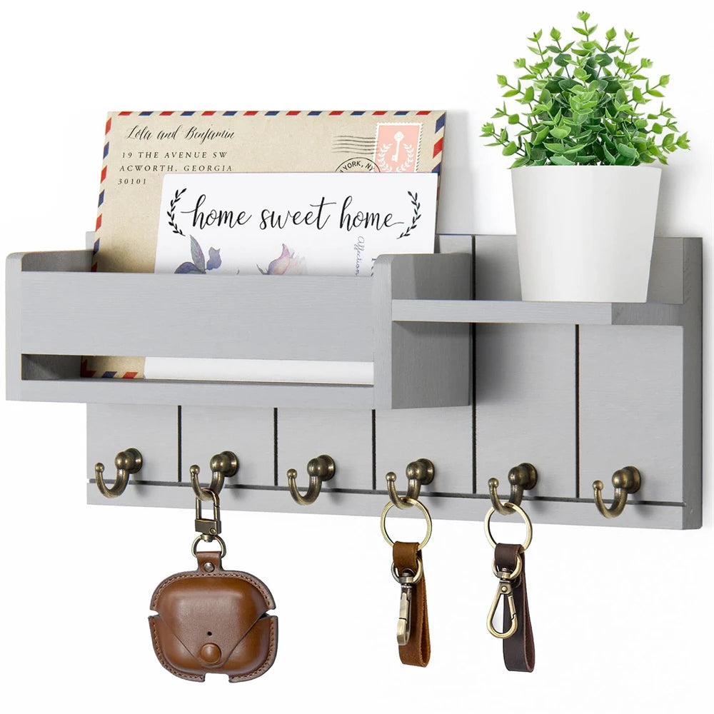 Key Rack and Mail Organizer w/6 Key Hooks