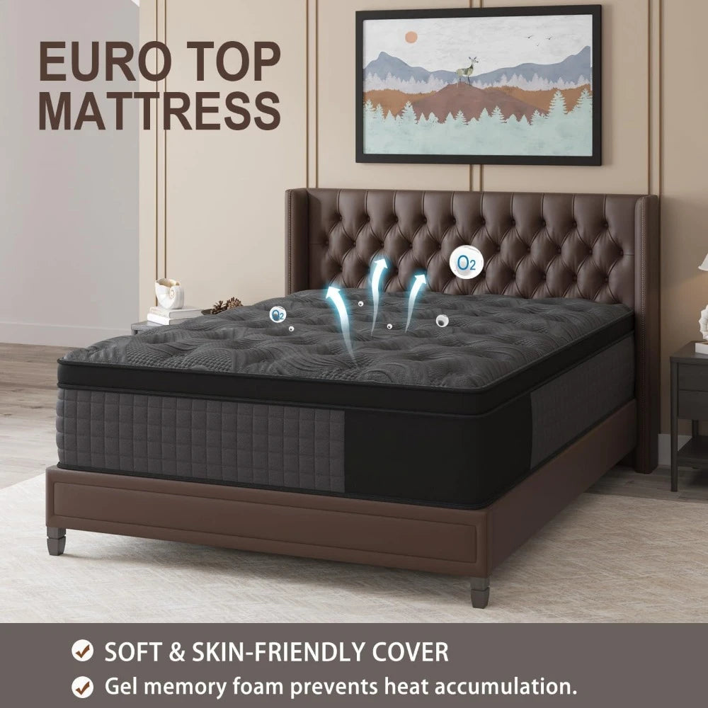 14" Hybrid Queen Mattress w/Gel Memory Foam Euro Top Mattress