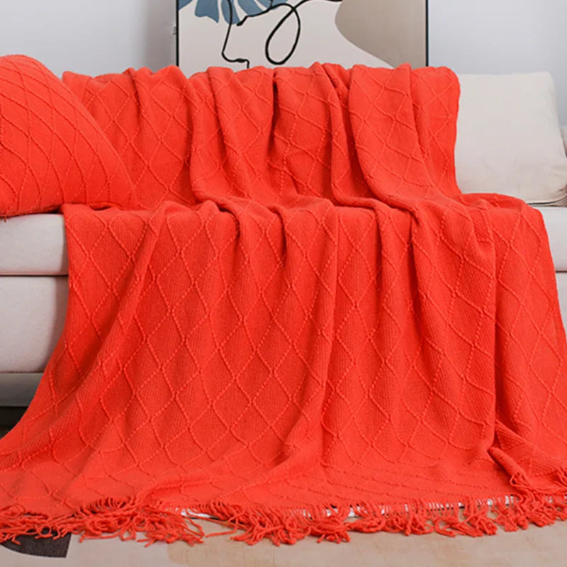 Nordic Knitted Shawl Sofa Blanket with Tassels
