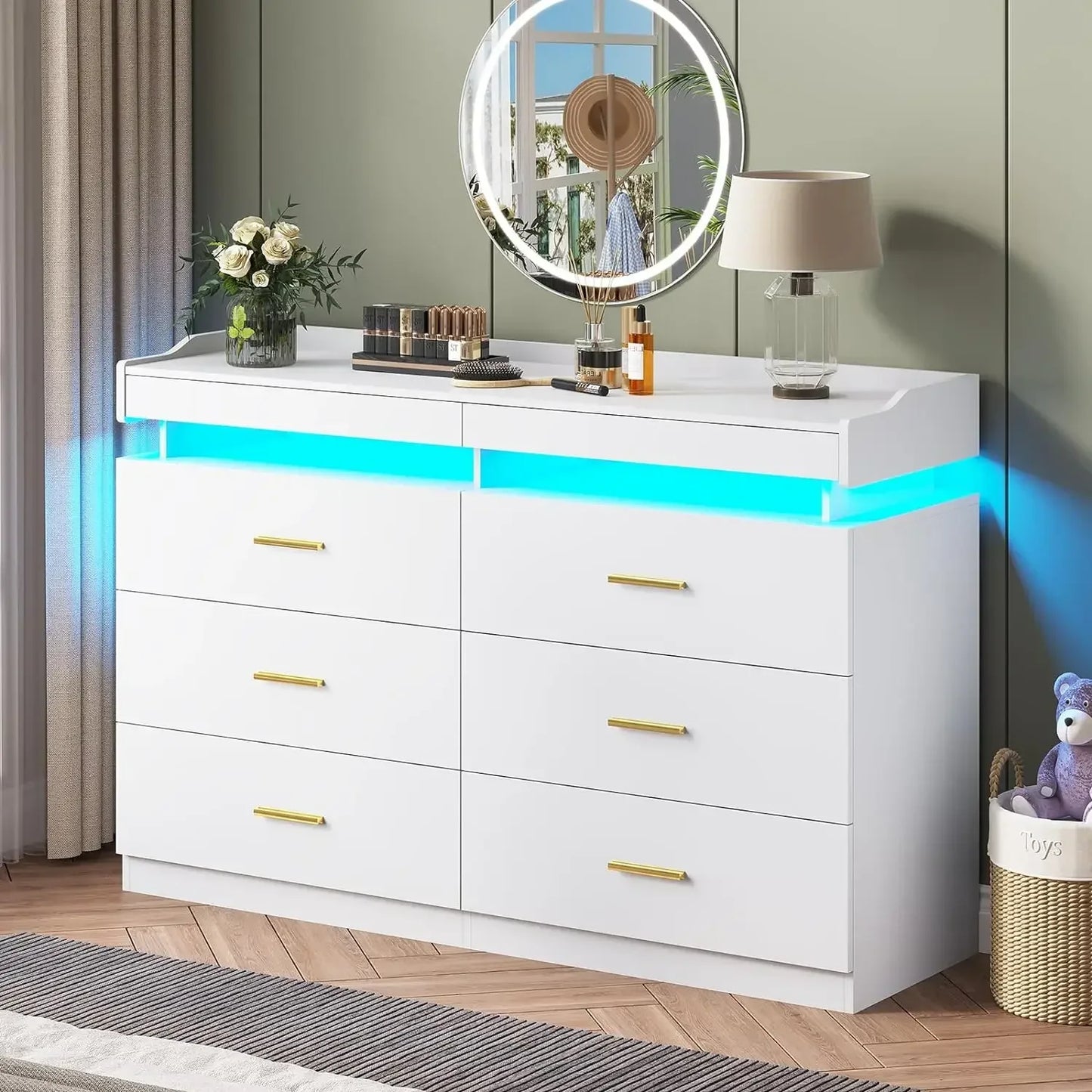 Modern Dresser 9 Drawer with LED Light,