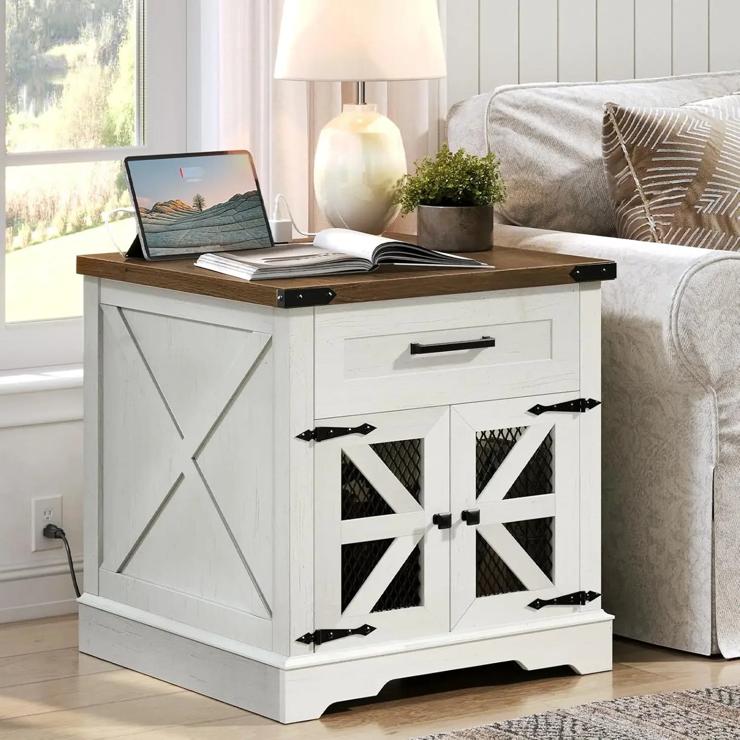 White Farmhouse End Table Set of 2
