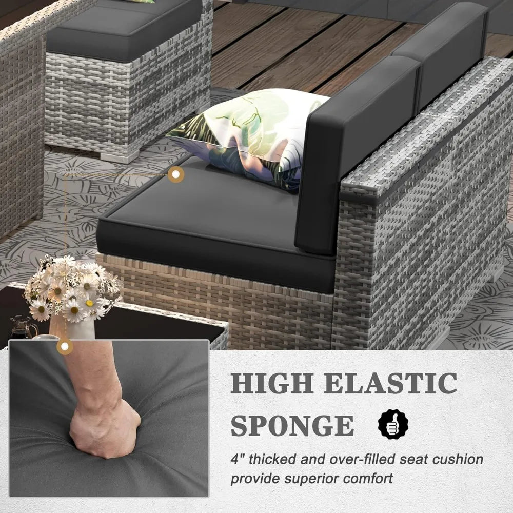 8 Pc Patio Furniture Set with Propane Gas Fire Pit Table