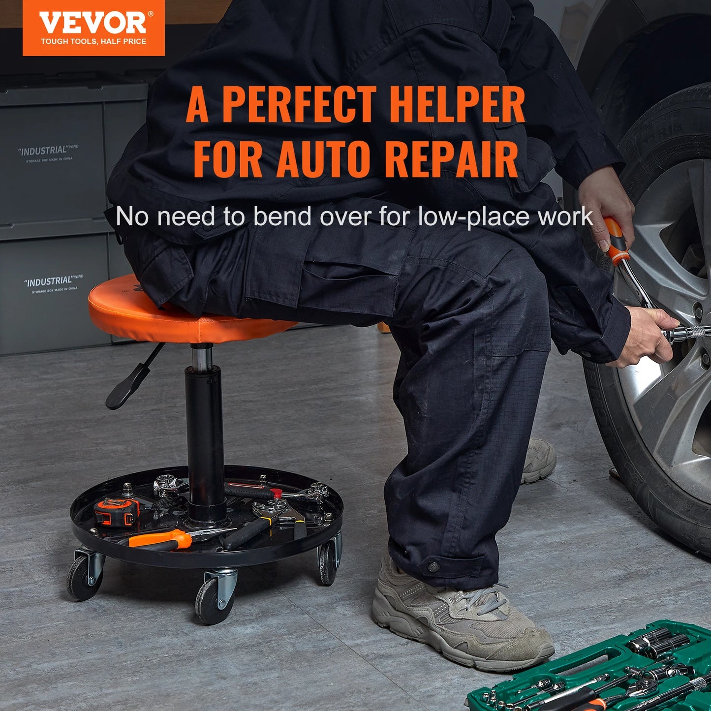 Rolling Mechanic Padded Stool