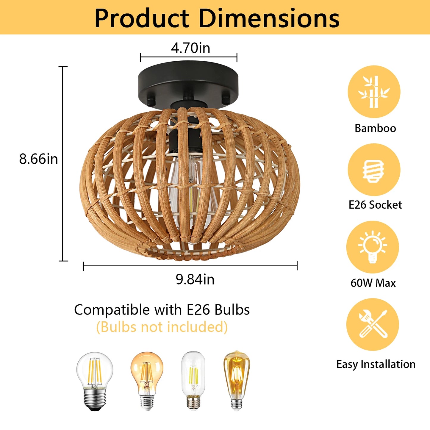 9.8" Bamboo Ceiling Light Fixture