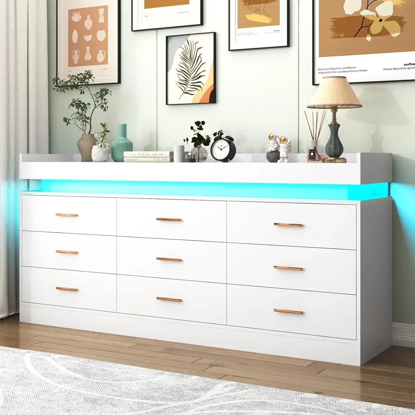 Modern Dresser 9 Drawer with LED Light,