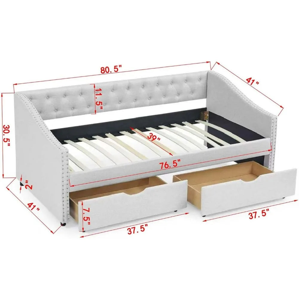 Wood Daybed Frame with 2 Storage Drawers