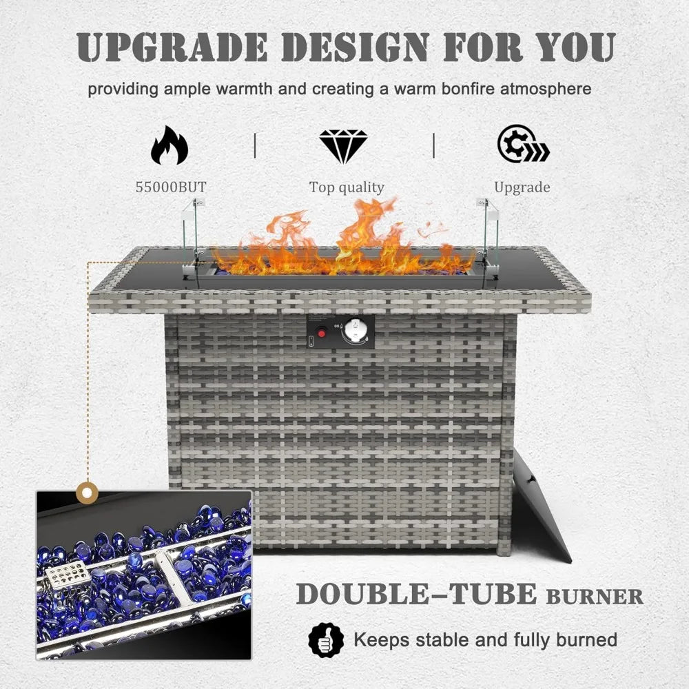 8 Pc Patio Furniture Set with Propane Gas Fire Pit Table