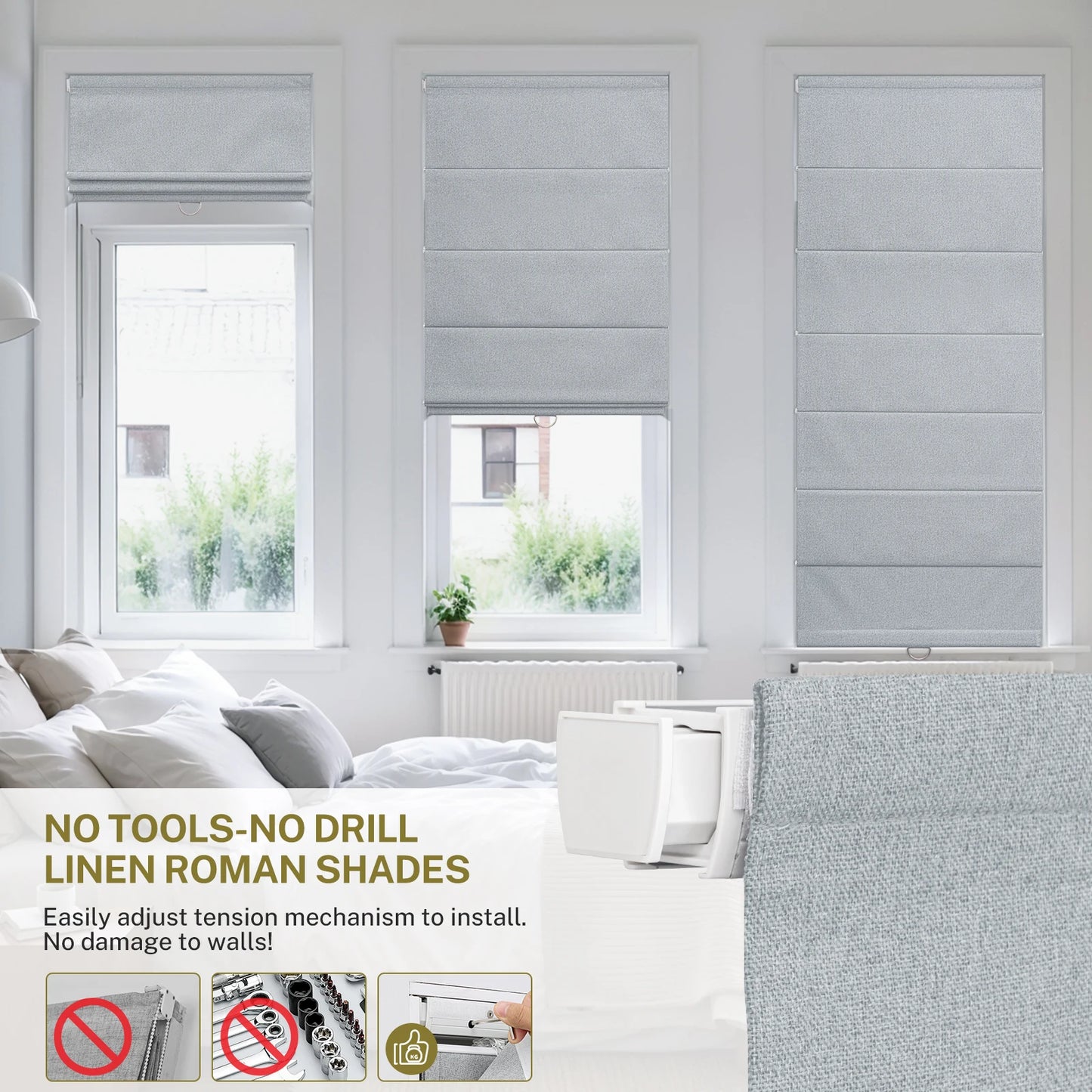 No Drill Linen Roman Shades