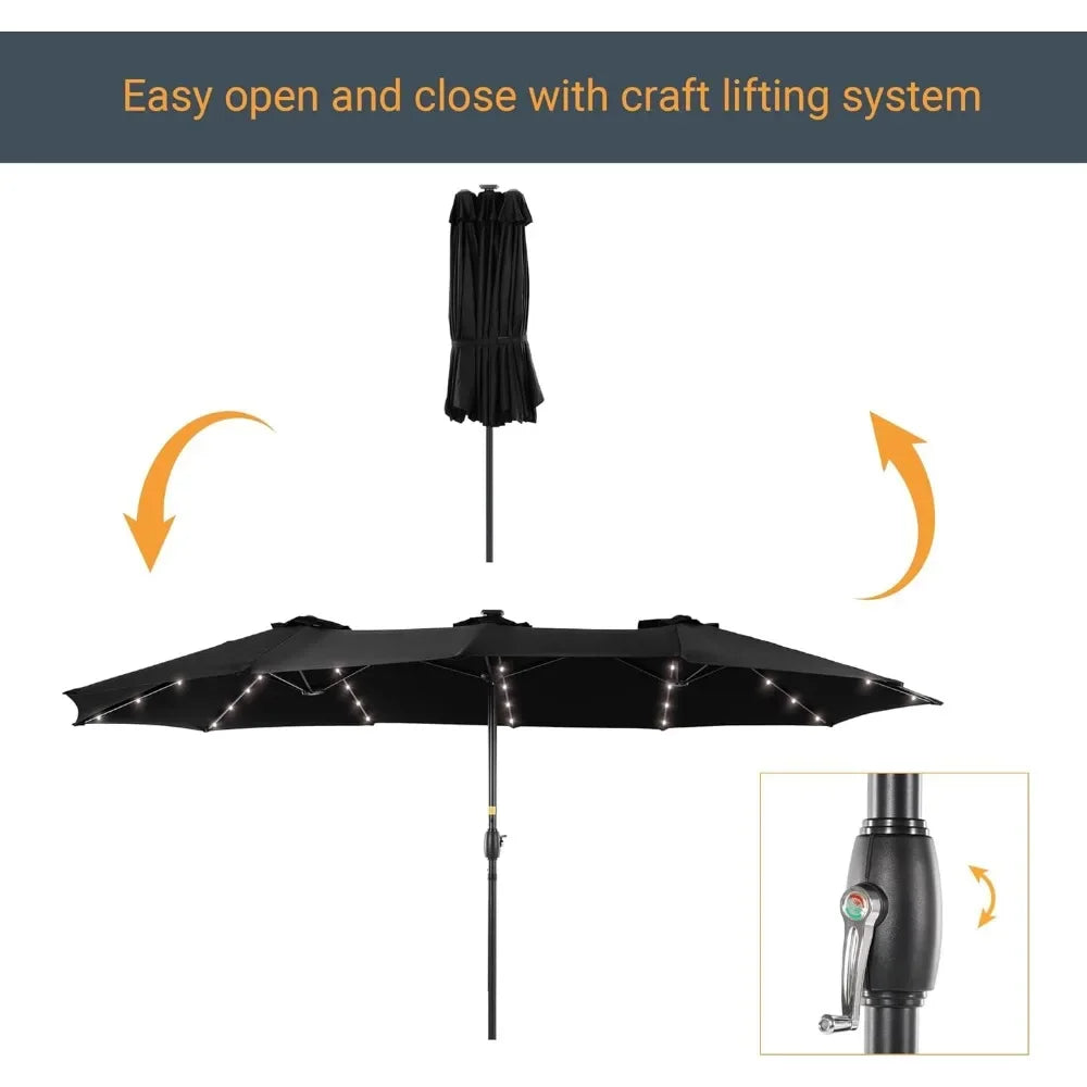 15'x9' Patio Umbrella LED Double-sided (No Base)