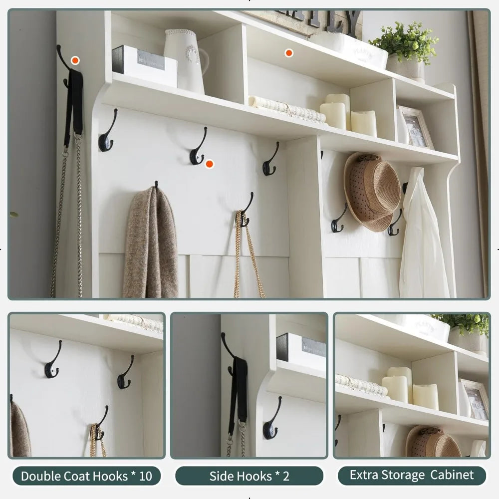 Farmhouse Entryway Bench with Coat Rack