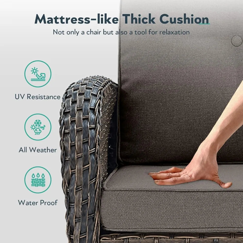 3 Pc Outdoor Swivel Glider Rocker Chairs with Tempered Glass Side Table