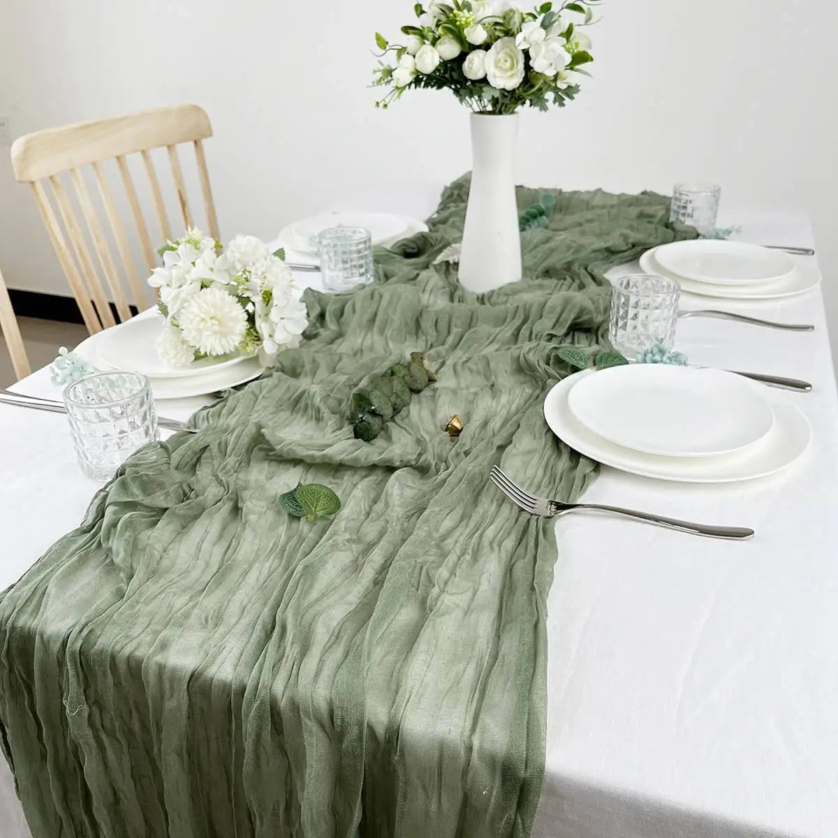 Semi-Sheer Sage Gauze Cheesecloth Table Runner