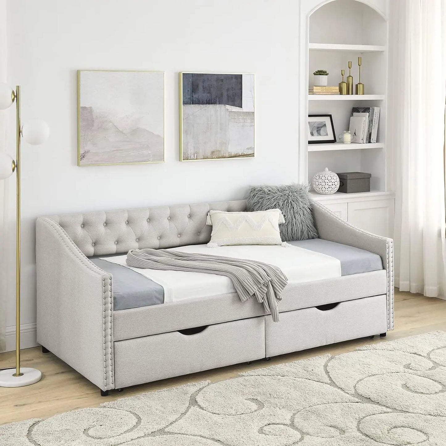 Wood Daybed Frame with 2 Storage Drawers
