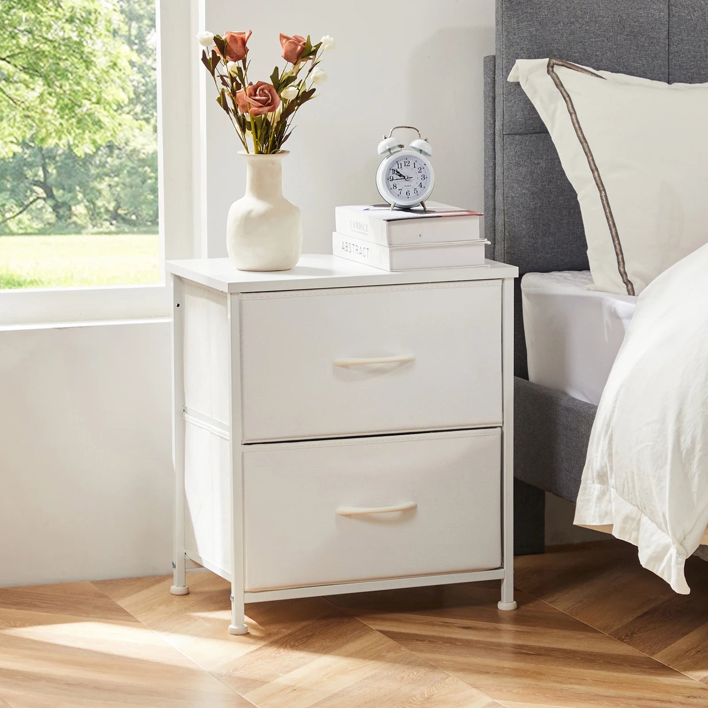 Nightstand/Bedside Coffee Table For Bedroom 2 Fabric Drawers