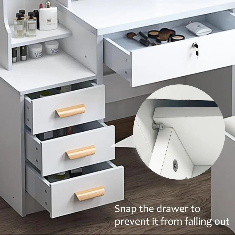 Makeup Vanity Set with Mirror, Lights and Chair