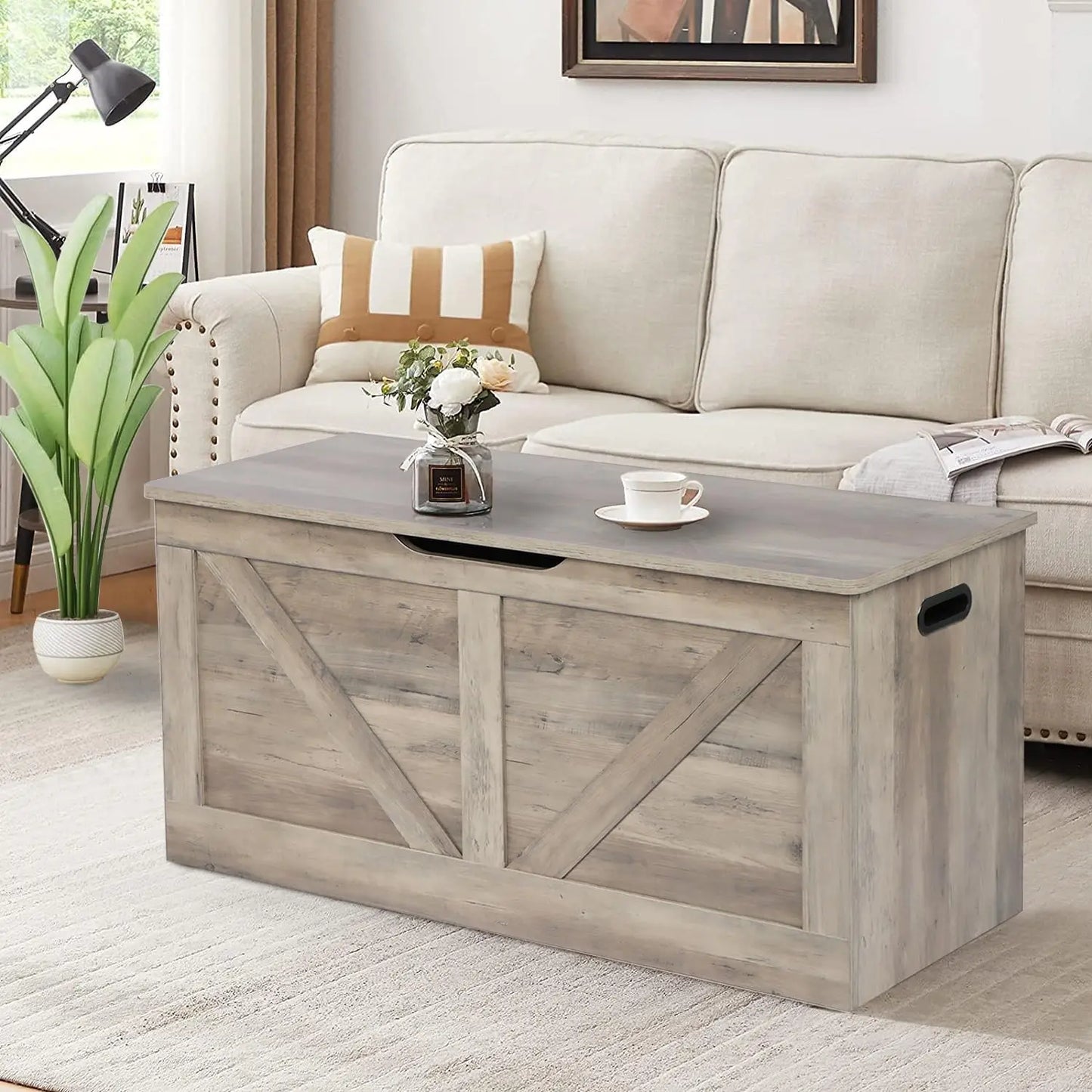 39.4" Wooden Storage Bench w/ 2 Safety Hinges