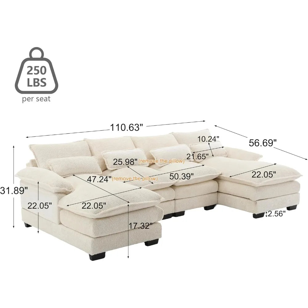 110" U Shaped Sectional Sofa 4Couch4 U Shaped Couch, Modular
