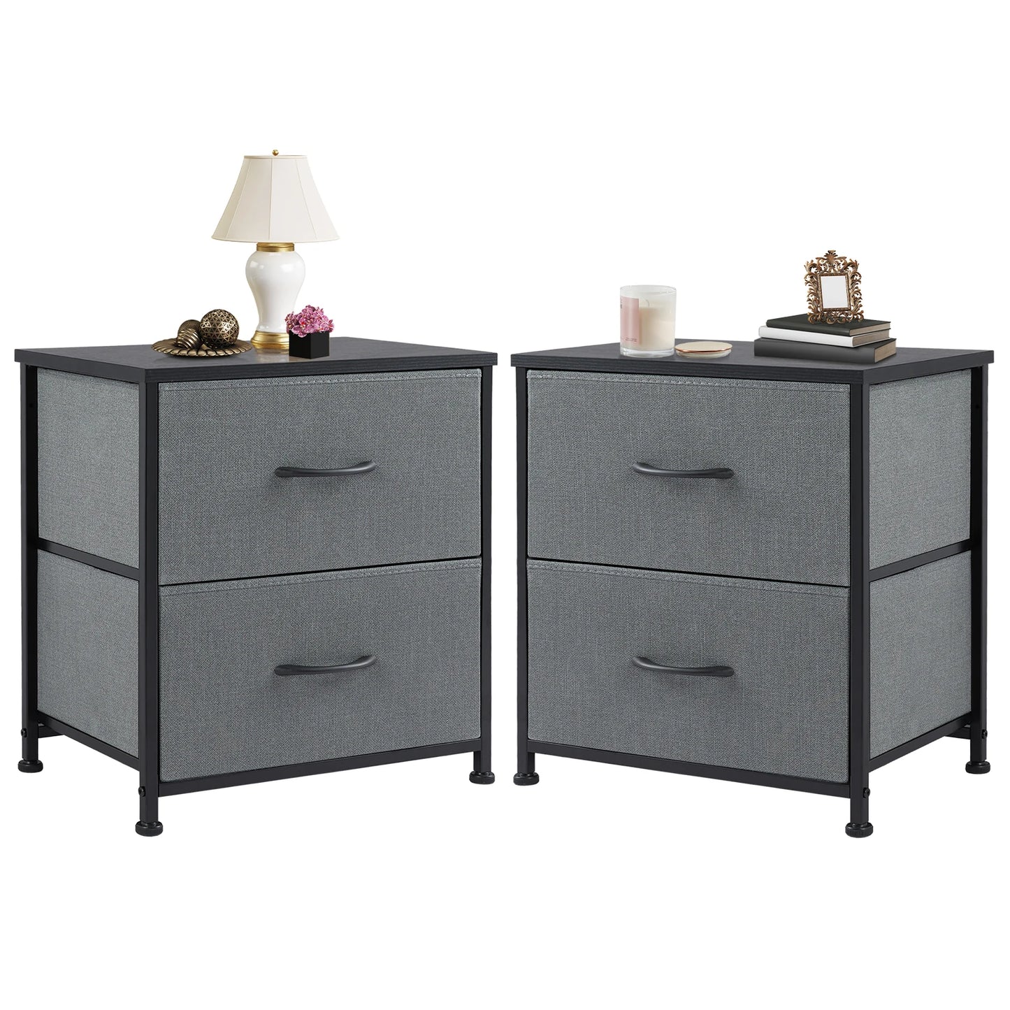 Nightstand/Bedside Coffee Table For Bedroom 2 Fabric Drawers