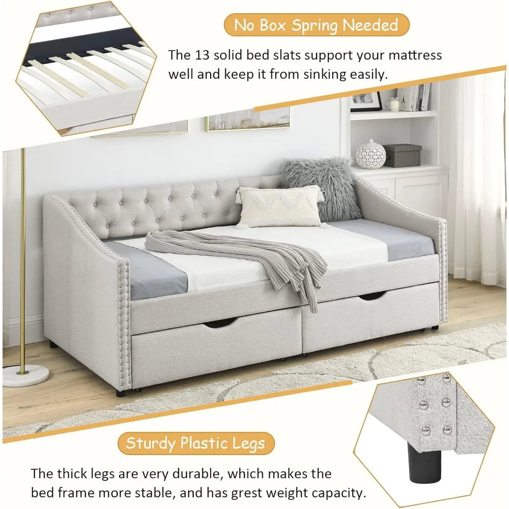 Wood Daybed Frame with 2 Storage Drawers