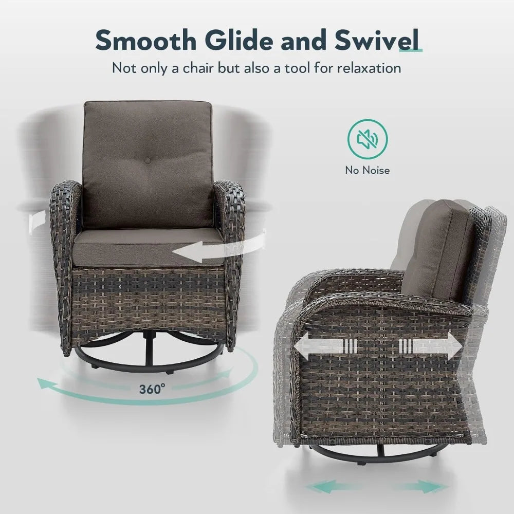 3 Pc Outdoor Swivel Glider Rocker Chairs with Tempered Glass Side Table