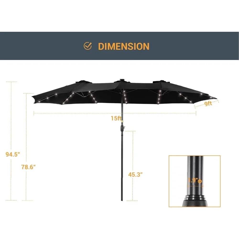 15'x9' Patio Umbrella LED Double-sided (No Base)