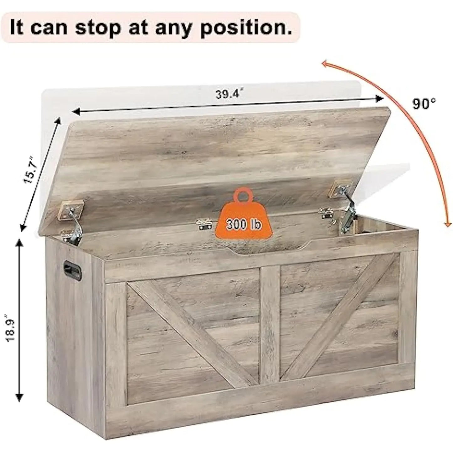 39.4" Wooden Storage Bench w/ 2 Safety Hinges