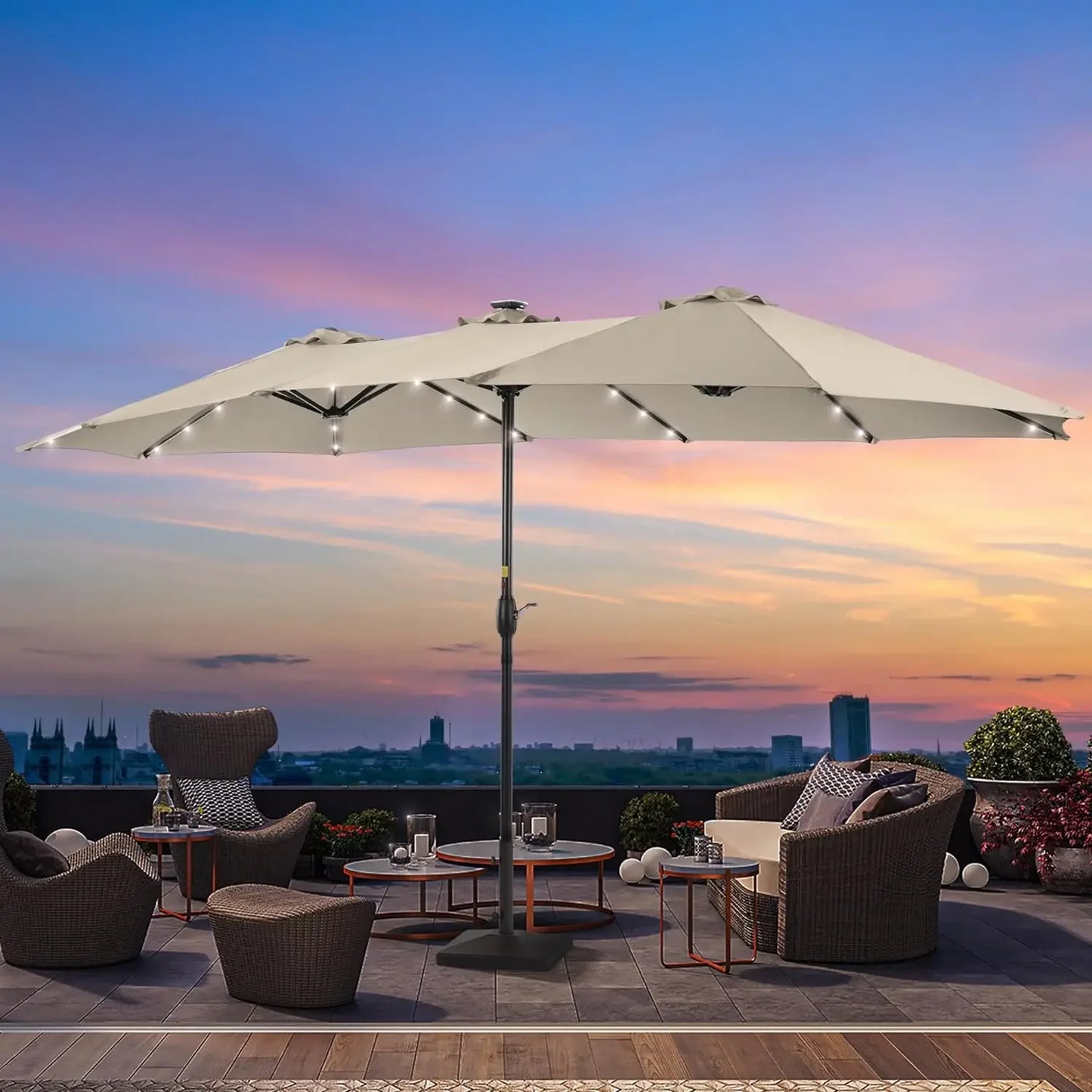 15'x9' Patio Umbrella LED Double-sided (No Base)