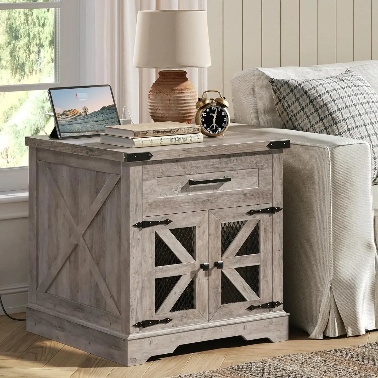 White Farmhouse End Table Set of 2